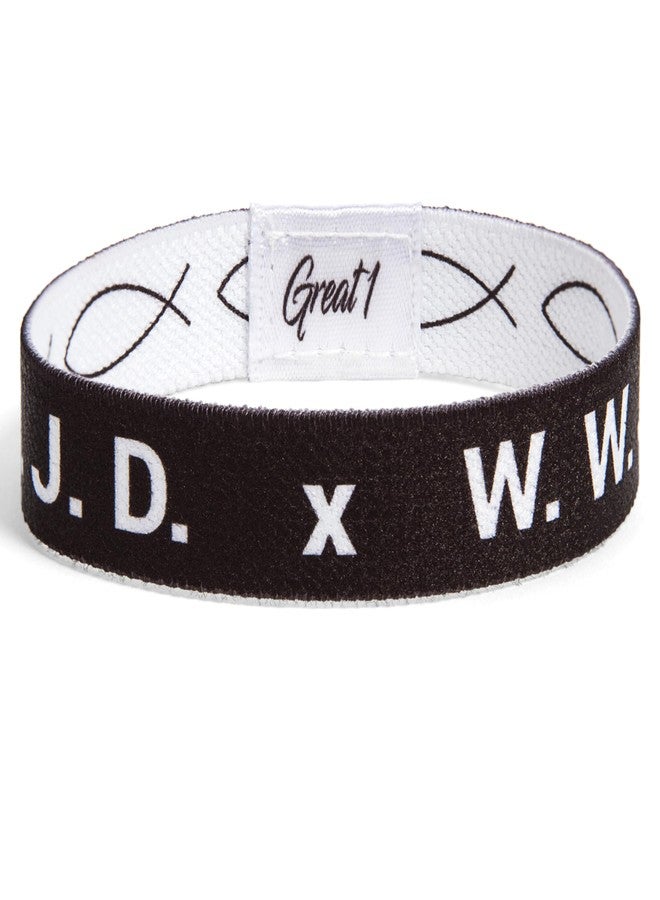 Great 1 WWJD Ichthys Symbol/Jesus Fish Bracelet - What Would Jesus Do Inspirational Religious Christian Reversible Stretch Wristband (Black, Medium) - Image 3